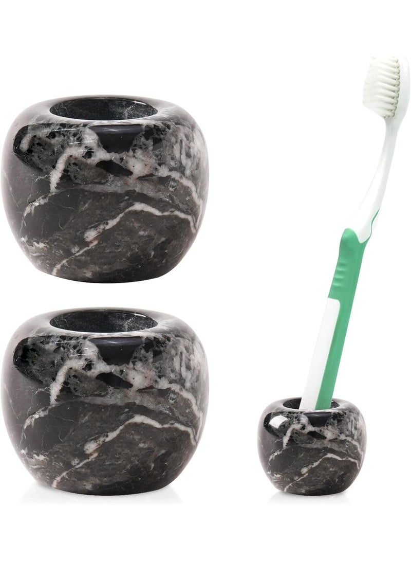 SPESHSTONES Mini Toothbrush Holders for Bathrooms 1.2 Inch Black Marble Tooth Brush Holder Set of 2 for Bathroom Organizer and Storage Accessories, Gifts, Sink & Vanity Decor - Image 1